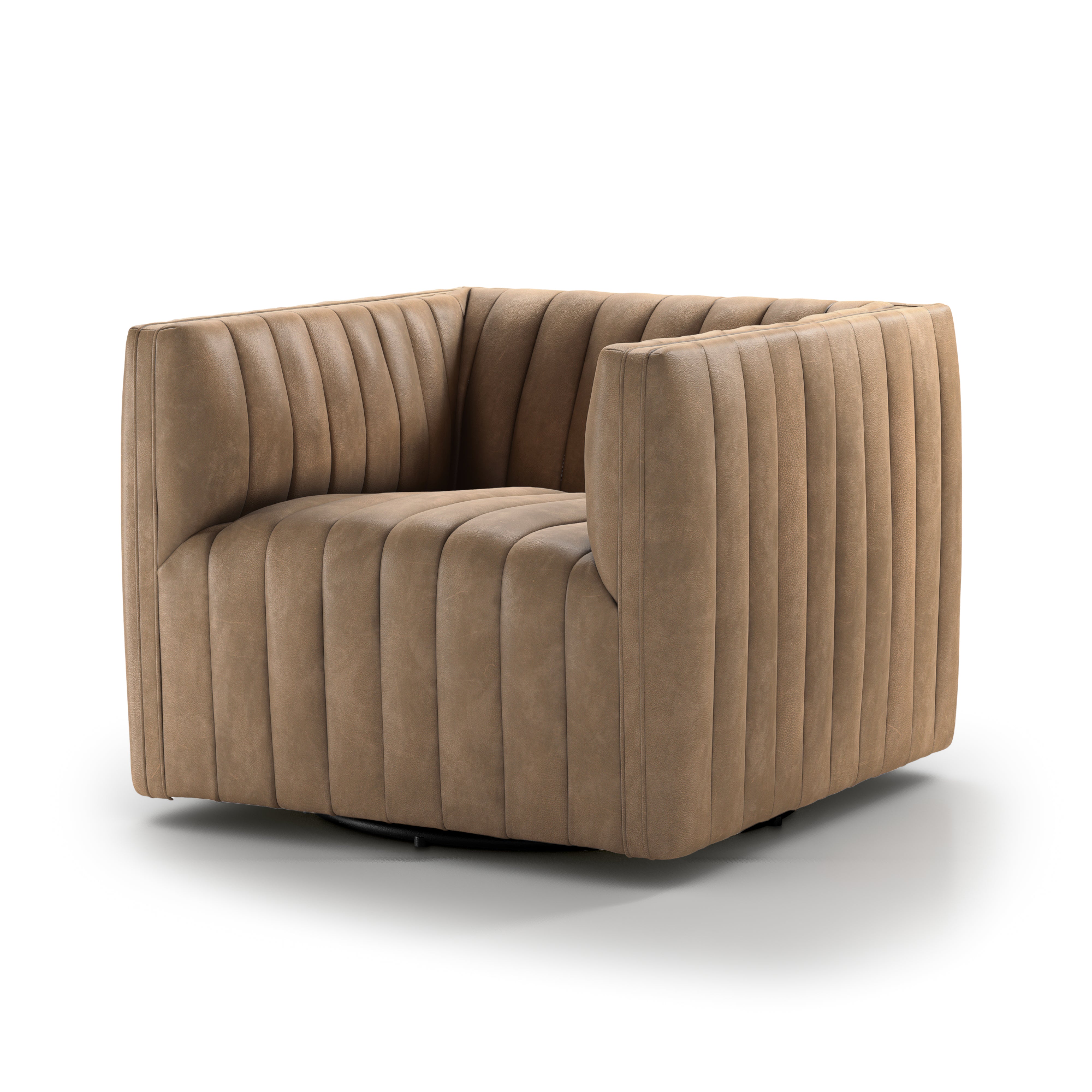 Featuring Augustine Swivel Chair - Palermo Drift by Four Hands at Amethyst Home. A modern take on the classic library chair, neutral seating in top-grain leather adopts dramatic channeling for trend-forward texture and sumptuous sit. A 360-swivel delivers appeal from every angle.
Overall Dimensions: 32"W x 34"L x 26.50"HSeat Depth: 23"Seat Height: 17"Arm Height. Amethyst Home provides interior design, new home construction design consulting, vintage area rugs, and lighting in the Miami metro area.