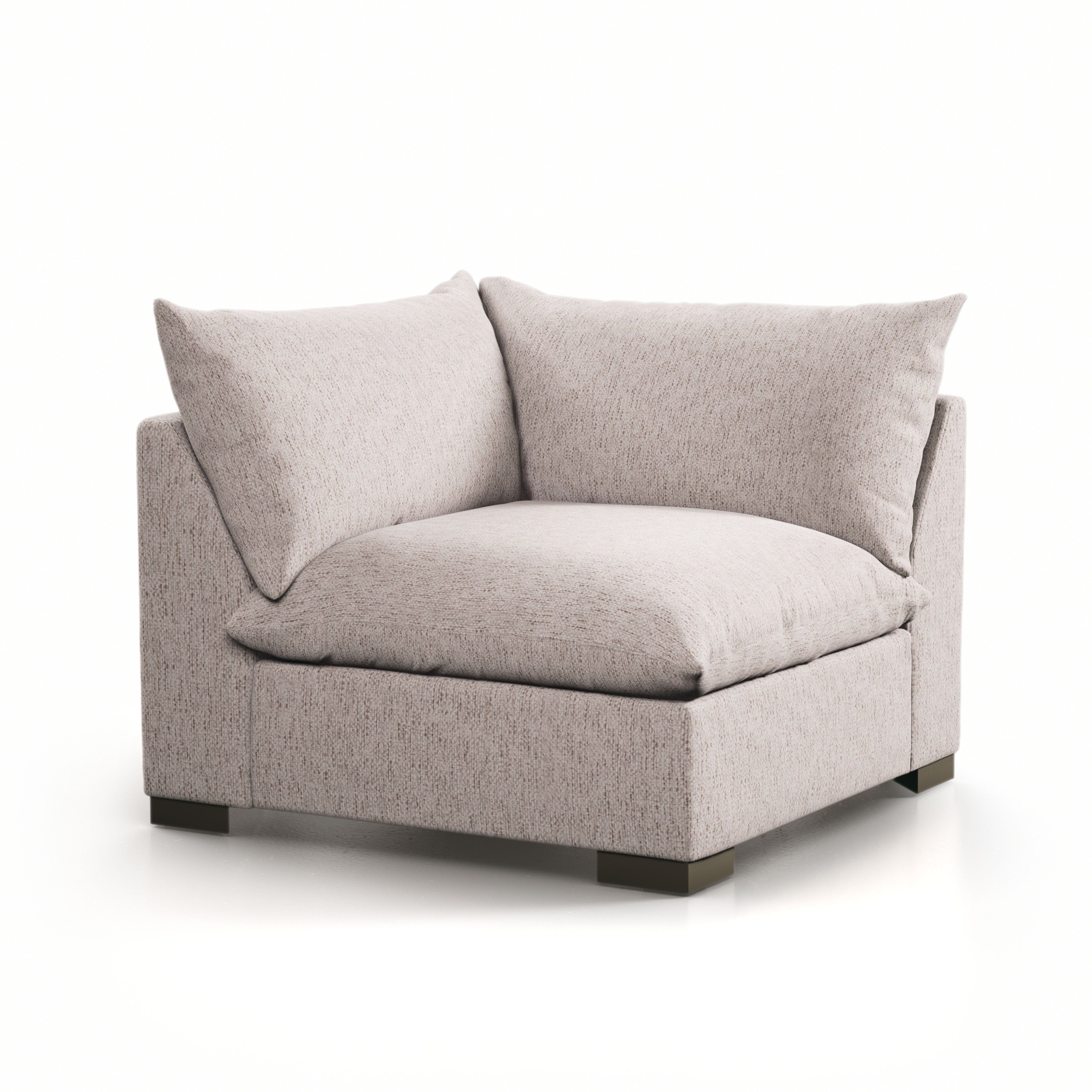 Featuring Westwood Sectional Pieces - Bayside Pebble by Four Hands at Amethyst Home. Meet the ultimate modular lounger. Knife edge cushioning is upholstered in a stone-colored high-performance fabric, perfect for modern living. Ottoman piece to matching sectional. Performance fabrics are specially created to withstand spills, stains, high traffic and wear, e. Amethyst Home provides interior design, new home construction design consulting, vintage area rugs, and lighting in the Seattle metro area.