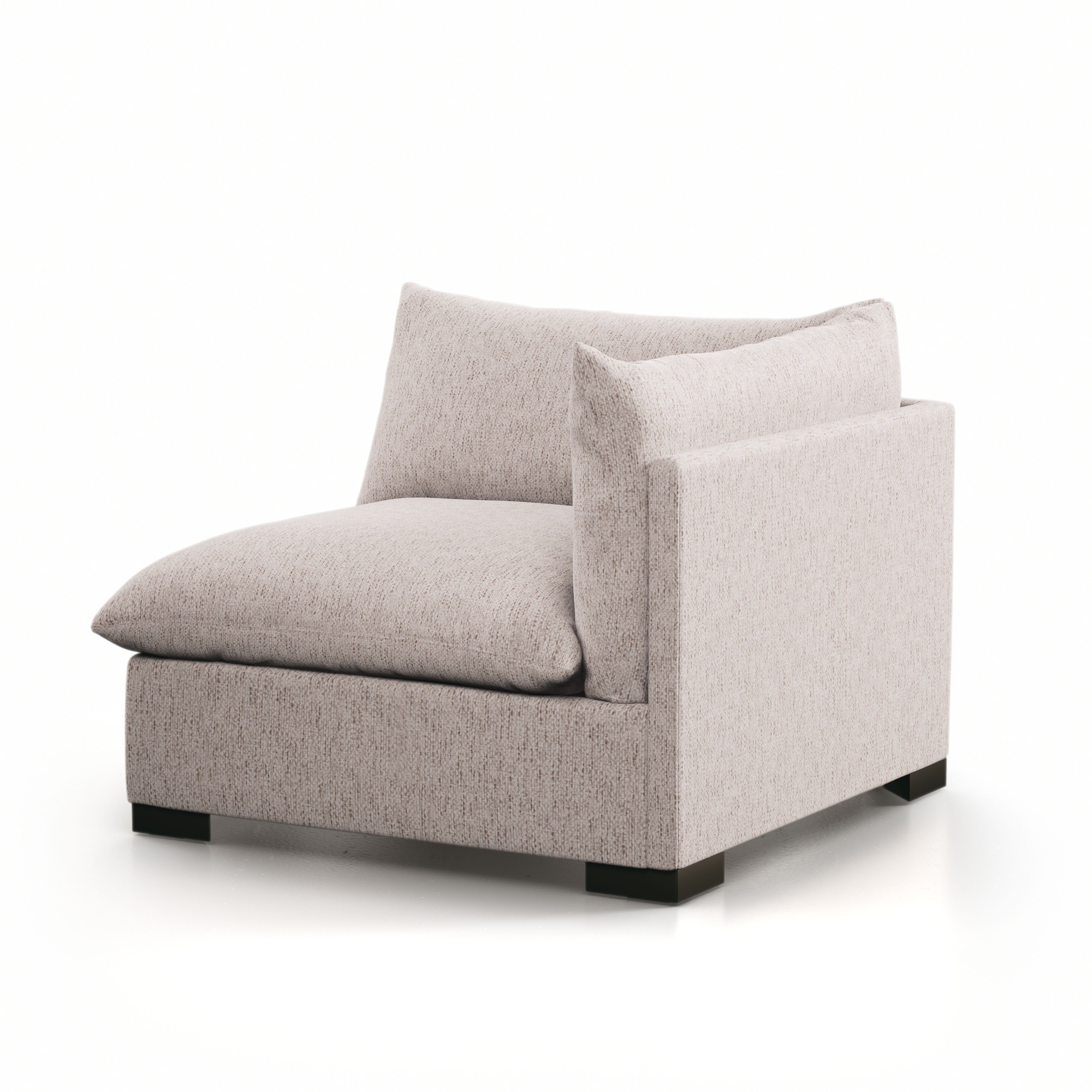 Featuring Westwood Sectional Pieces - Bayside Pebble by Four Hands at Amethyst Home. Meet the ultimate modular lounger. Knife edge cushioning is upholstered in a stone-colored high-performance fabric, perfect for modern living. Ottoman piece to matching sectional. Performance fabrics are specially created to withstand spills, stains, high traffic and wear, . Amethyst Home provides interior design, new home construction design consulting, vintage area rugs, and lighting in the Monterey metro area.
