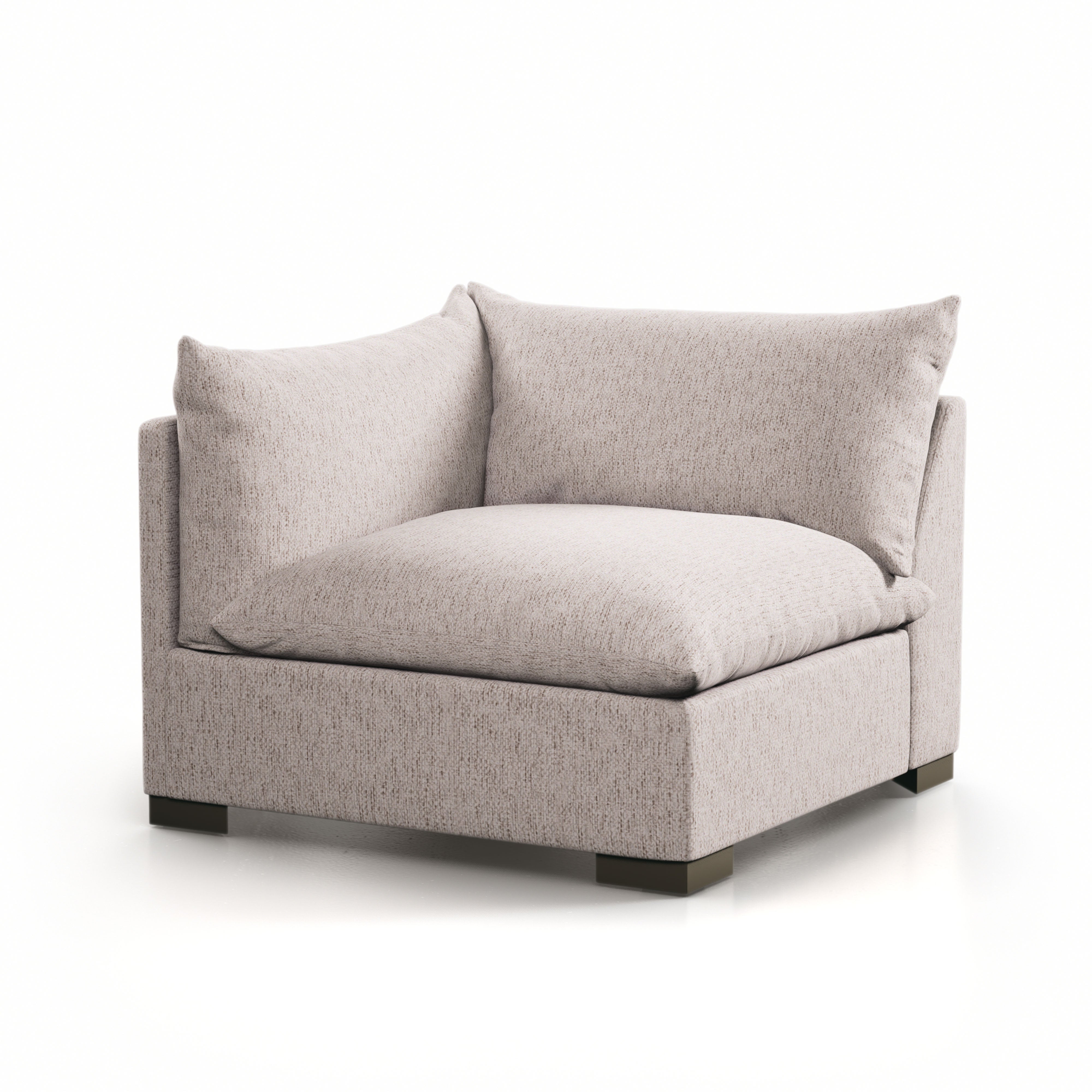 Featuring Westwood Sectional Pieces - Bayside Pebble by Four Hands at Amethyst Home. Meet the ultimate modular lounger. Knife edge cushioning is upholstered in a stone-colored high-performance fabric, perfect for modern living. Ottoman piece to matching sectional. Performance fabrics are specially created to withstand spills, stains, high traffic and wear, en. Amethyst Home provides interior design, new home construction design consulting, vintage area rugs, and lighting in the Boston metro area.