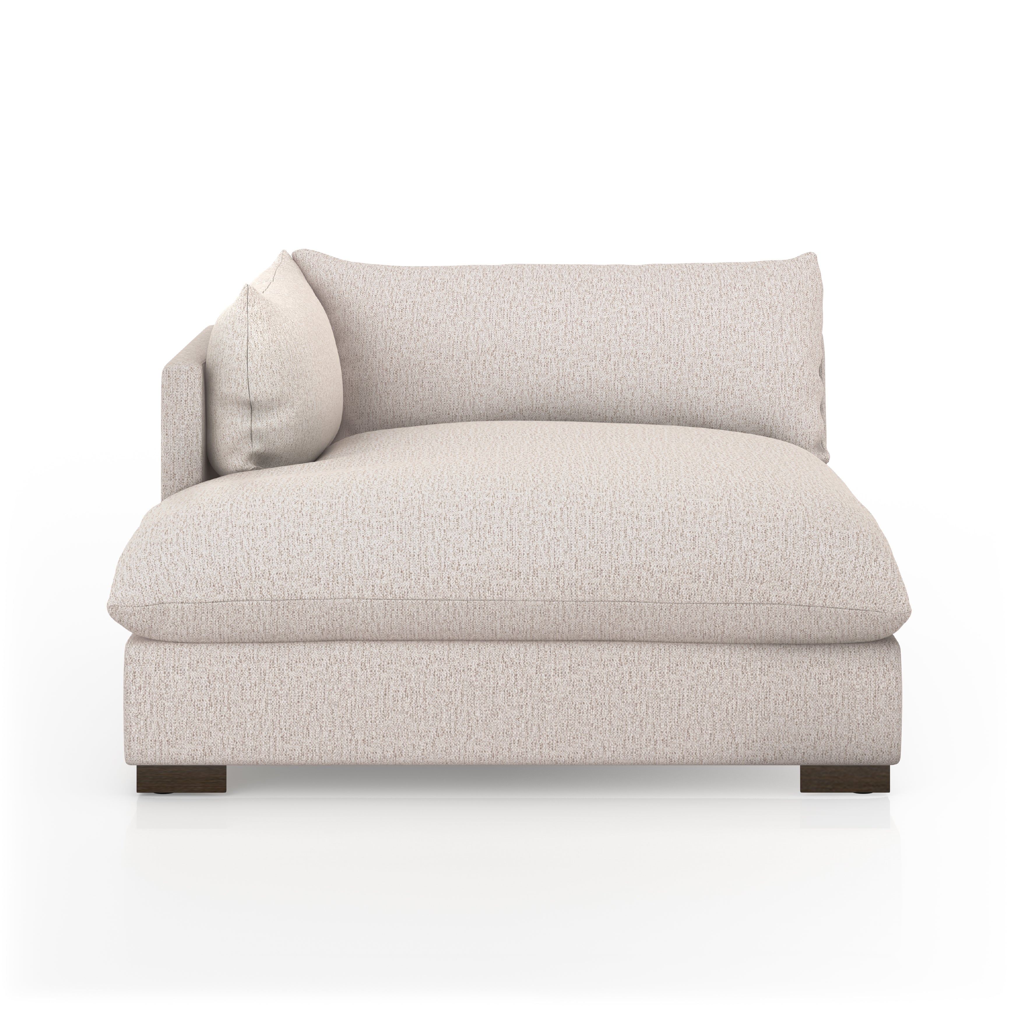 Featuring Westwood Sectional Pieces - Bayside Pebble by Four Hands at Amethyst Home. Meet the ultimate modular lounger. Knife edge cushioning is upholstered in a stone-colored high-performance fabric, perfect for modern living. Ottoman piece to matching sectional. Performance fabrics are specially created to withstand spills, stains, high traffic and wear, e. Amethyst Home provides interior design, new home construction design consulting, vintage area rugs, and lighting in the Houston metro area.