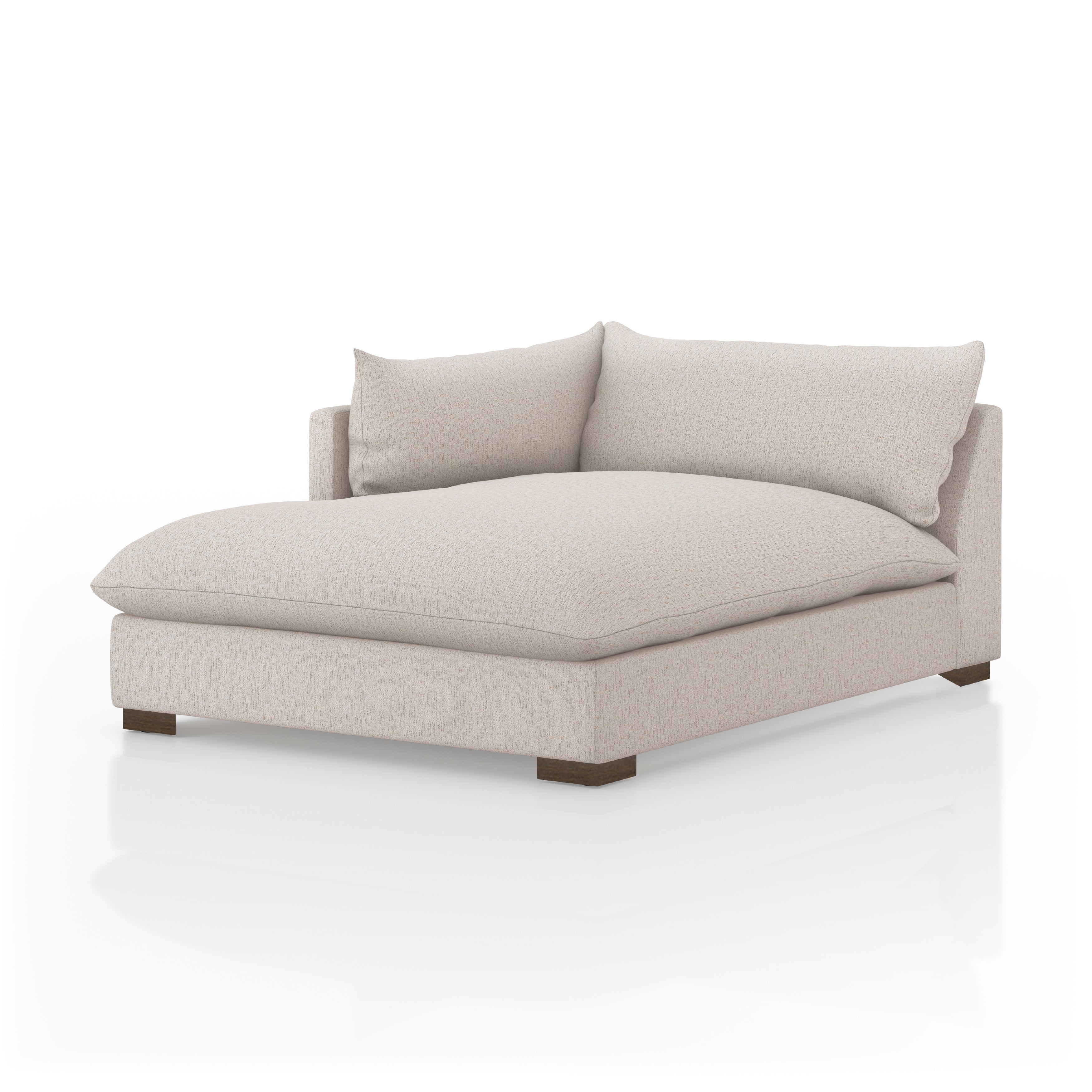 Featuring Westwood Sectional Pieces - Bayside Pebble by Four Hands at Amethyst Home. Meet the ultimate modular lounger. Knife edge cushioning is upholstered in a stone-colored high-performance fabric, perfect for modern living. Ottoman piece to matching sectional. Performance fabrics are specially created to withstand spills, stains, high traffic and wear,. Amethyst Home provides interior design, new home construction design consulting, vintage area rugs, and lighting in the Nashville metro area.
