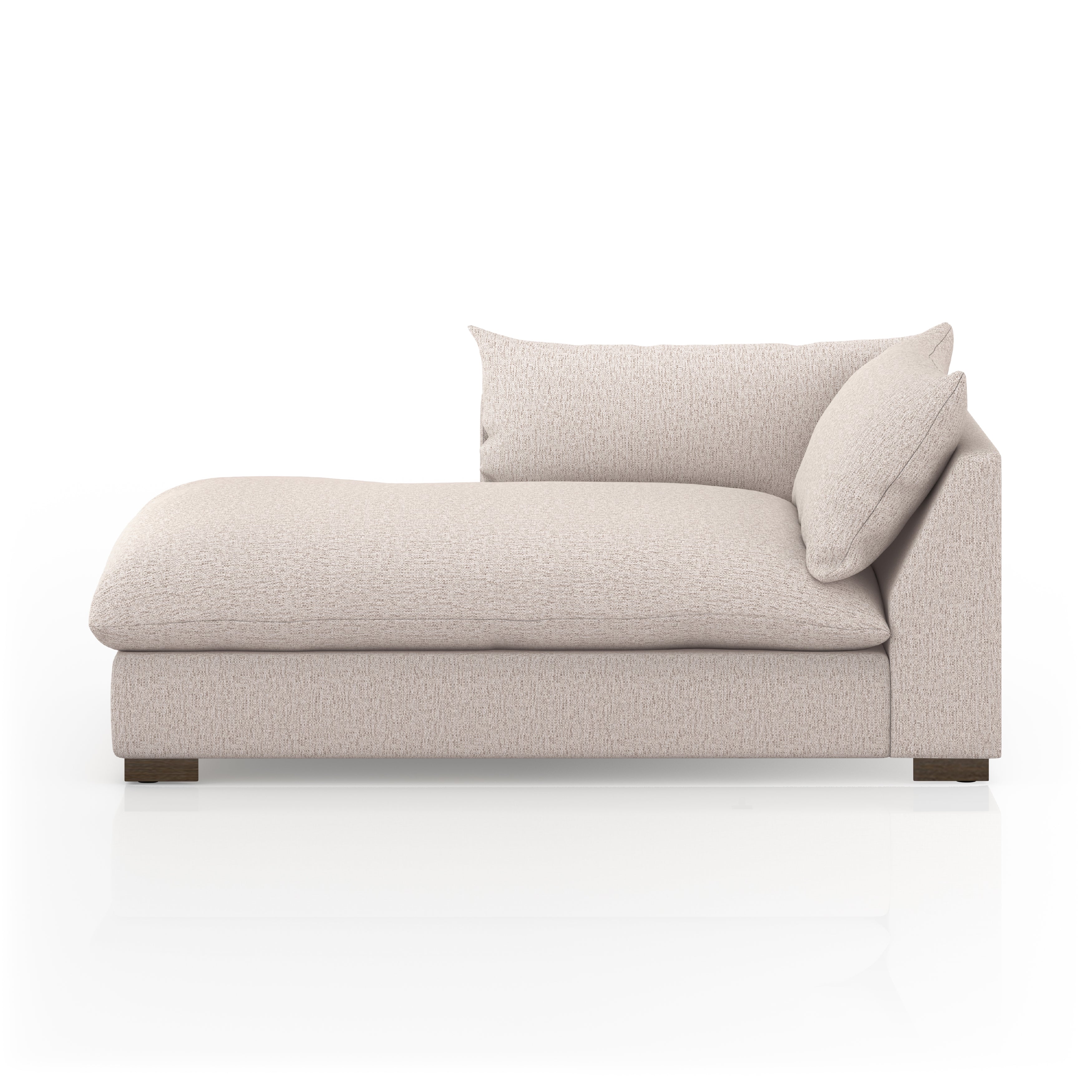 Featuring Westwood Sectional Pieces - Bayside Pebble by Four Hands at Amethyst Home. Meet the ultimate modular lounger. Knife edge cushioning is upholstered in a stone-colored high-performance fabric, perfect for modern living. Ottoman piece to matching sectional. Performance fabrics are specially created to withstand spills, stains, high traffic and wear, en. Amethyst Home provides interior design, new home construction design consulting, vintage area rugs, and lighting in the Dallas metro area.