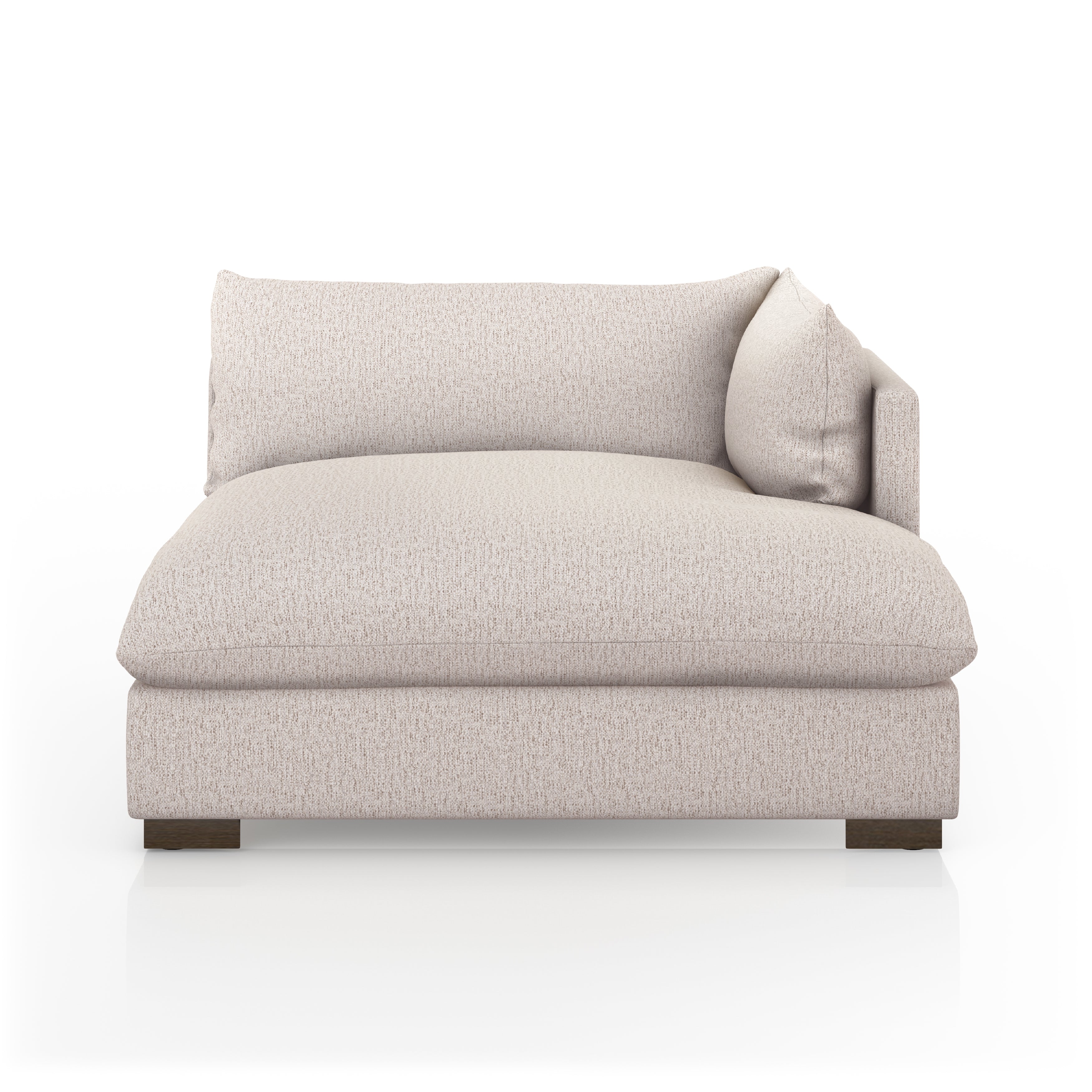 Featuring Westwood Sectional Pieces - Bayside Pebble by Four Hands at Amethyst Home. Meet the ultimate modular lounger. Knife edge cushioning is upholstered in a stone-colored high-performance fabric, perfect for modern living. Ottoman piece to matching sectional. Performance fabrics are specially created to withstand spills, stains, high traffic and wear,. Amethyst Home provides interior design, new home construction design consulting, vintage area rugs, and lighting in the Nashville metro area.