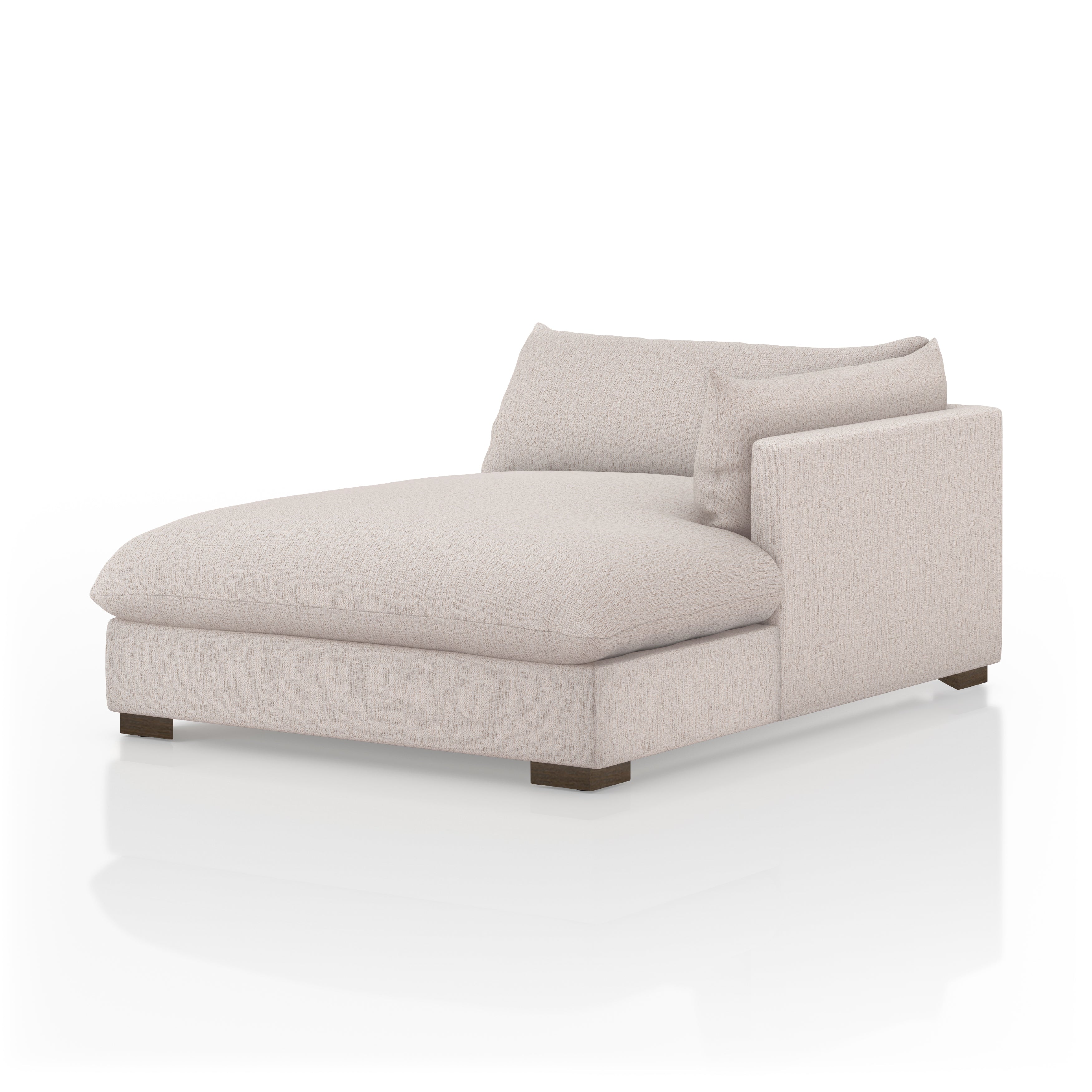 Featuring Westwood Sectional Pieces - Bayside Pebble by Four Hands at Amethyst Home. Meet the ultimate modular lounger. Knife edge cushioning is upholstered in a stone-colored high-performance fabric, perfect for modern living. Ottoman piece to matching sectional. Performance fabrics are specially created to withstand spills, stains, high traffic and wear, . Amethyst Home provides interior design, new home construction design consulting, vintage area rugs, and lighting in the Portland metro area.