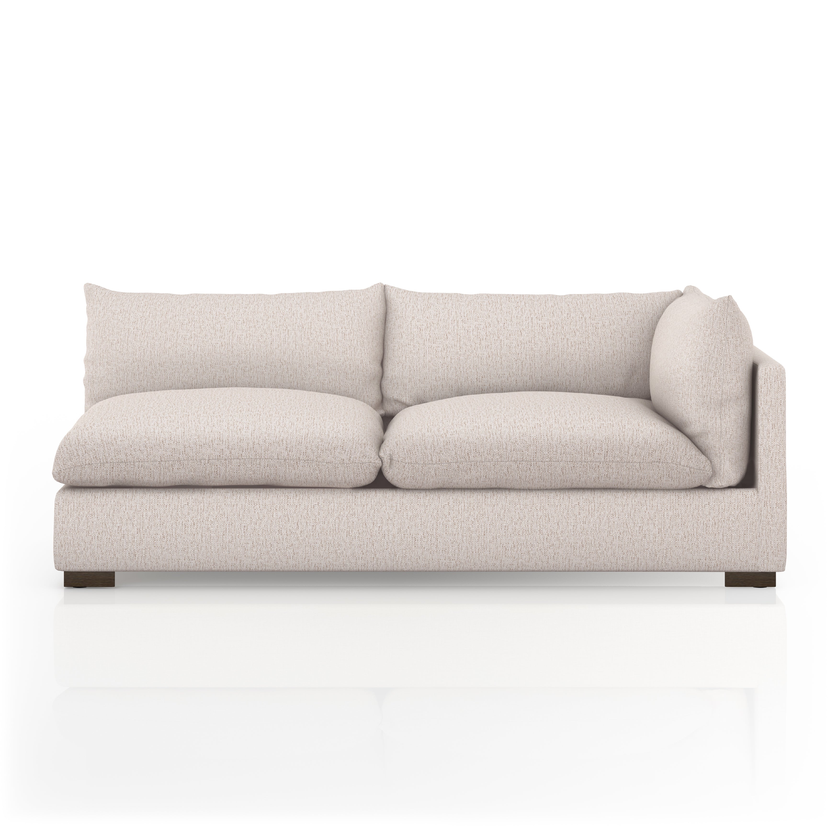 Featuring Westwood Sectional Pieces - Bayside Pebble by Four Hands at Amethyst Home. Meet the ultimate modular lounger. Knife edge cushioning is upholstered in a stone-colored high-performance fabric, perfect for modern living. Ottoman piece to matching sectional. Performance fabrics are specially created to withstand spills, stains, high traffic and wear, . Amethyst Home provides interior design, new home construction design consulting, vintage area rugs, and lighting in the Monterey metro area.