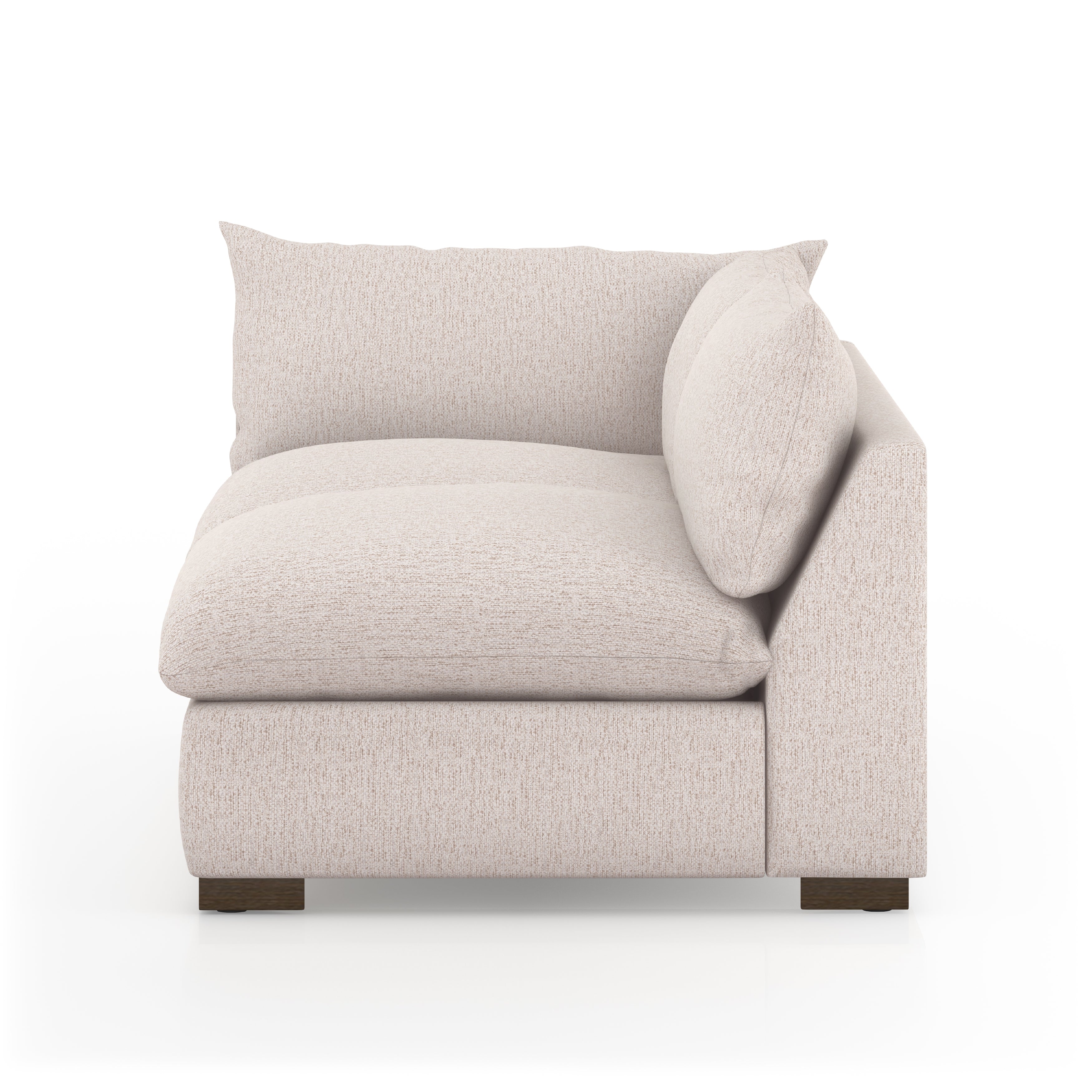 Featuring Westwood Sectional Pieces - Bayside Pebble by Four Hands at Amethyst Home. Meet the ultimate modular lounger. Knife edge cushioning is upholstered in a stone-colored high-performance fabric, perfect for modern living. Ottoman piece to matching sectional. Performance fabrics are specially created to withstand spills, stains, high traffic and wear, en. Amethyst Home provides interior design, new home construction design consulting, vintage area rugs, and lighting in the Austin metro area.