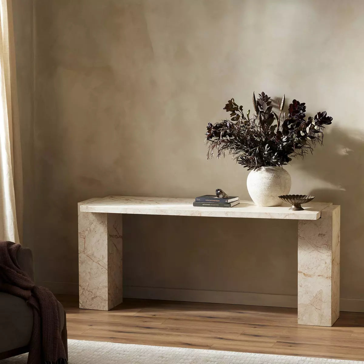 Featuring Romano Desert Taupe Marble Console Table by Four Hands at Amethyst Home. Solid marble sheets are laminated to create cubed cradle bases for a thick-cut tabletop. Heavy veining and natural swirls speak to the nature of marble, with each piece being entirely unique.
73.00"w x 21.00"d x 31.00"h
Collection: ElementColors: Desert Taupe MarbleMaterials. Amethyst Home provides interior design, new home construction design consulting, vintage area rugs, and lighting in the Alpharetta metro area.