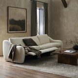 Featuring Crawford Antigo Natural Power Recliner 3-Piece Sectional Sofa by Four Hands at Amethyst Home. A fresh take on the classic recliner. Customize your comfort level with the push of hidden buttons with pieces in our Power Motion collection. Sculpted in light, versatile high-performance fabric. Performance fabrics are specially created to withstand sp. Amethyst Home provides interior design, new home construction design consulting, vintage area rugs, and lighting in the Alpharetta metro area.