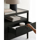 Featuring Spindle Oak Black Dresser by Ethnicraft at Amethyst Home. The Spindle collection found its inspiration in the traditional spinning wheel. Slightly tapered legs and rounded edges add a soft, sensual quality to this beautiful bedroom collection. This dresser is just as much at home in the bedroom as it is in commercial spaces as a stylish storage s.  Amethyst Home provides interior design, new home construction design consulting, vintage area rugs, and lighting in the San Diego metro area.