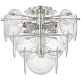 Featuring Loire Medium Tiered Flush Mount by Visual Comfort at Amethyst Home. The Loire by AERIN evokes mid-century Italian elegance while adding modern updates in design and finishes. The fluid and dynamic silhouettes cascade and inspire through the distinctive glow of light softly filtered through hand-blown white strié glass discs. Larger pieces c.  Amethyst Home provides interior design, new home construction design consulting, vintage area rugs, and lighting in the Salt Lake City metro area.