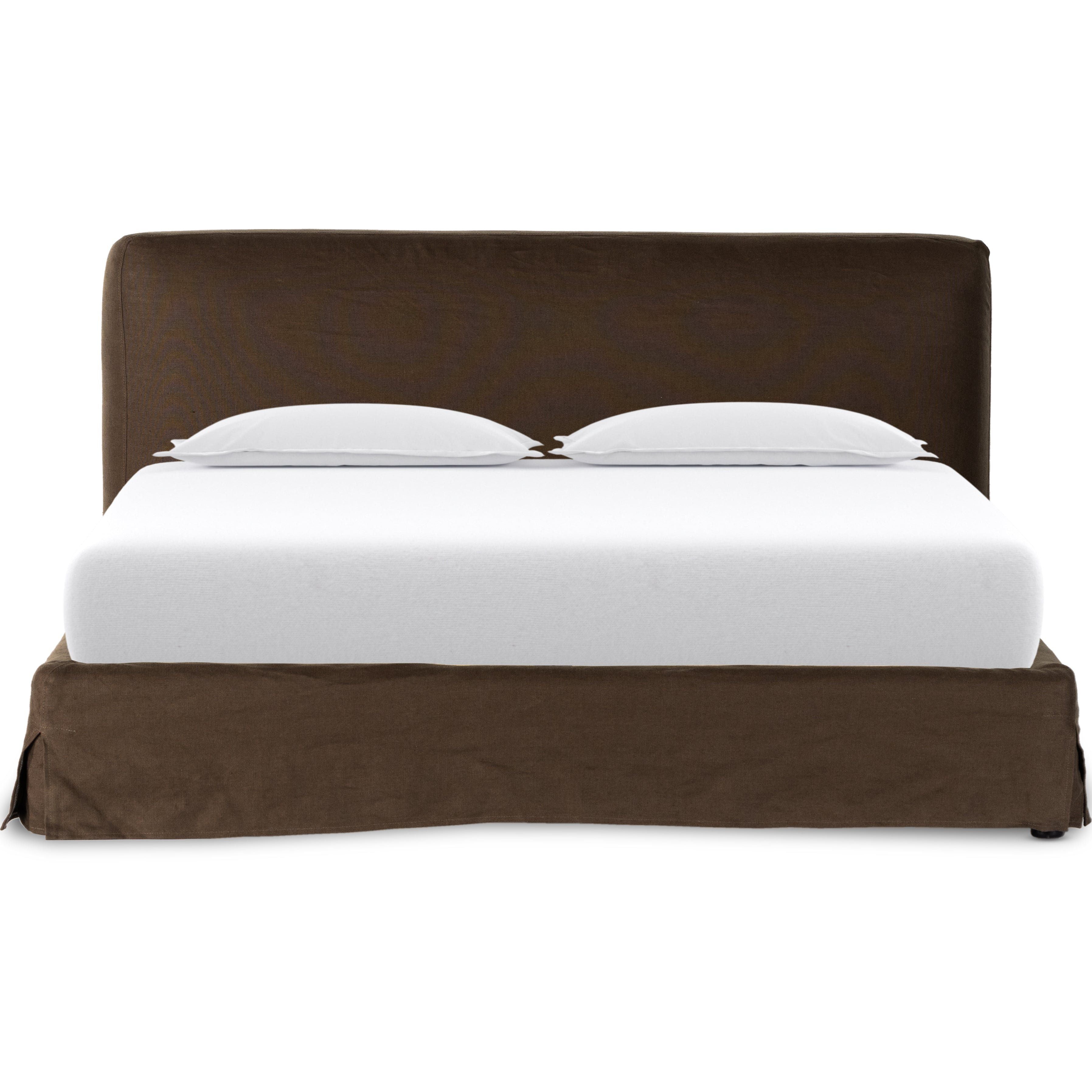 Featuring Aidan Brussels Coffee Slipcover Bed by Four Hands at Amethyst Home. Dreamy European style slipcovered bed in a thick Belgian linen.  Low profile and timeless appeal.
Durable and soft to the touch, Libeco-sourced linens and linen blends are artisan-made without toxic chemicals. Slipcovered styles are fully removable and machine-washable for easy care.
King: Overall Di. Amethyst Home provides interior design, new construction, custom furniture and area rugs in the Salt Lake City metro area