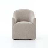 Introducing the Amethyst Home Dining Chair, a stylish and feminine update to the traditional barrel chair. The heather twill adds texture and elegance to the design, making it the perfect addition to any modern coastal-inspired home design. Paired with Surya rugs, this chair will transform your dining room into a cozy and inviting space. Whether you're in Nashville, Florida, or Utah, this chair is a must-have for any home design that values both style and comfort.