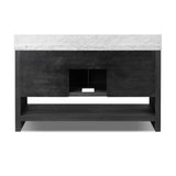 Featuring Anthem Black Wash Oak Veneer Single Wide Vanity by Four Hands at Amethyst Home. Set the tone for a calming, peaceful space with this simple, yet spacious design. Crafted with a wire-brushed, thick oak veneer base in a black wash finish for added character, a Carrera marble top and solid brass hardware. A mix of drawers, cabinets and open shelving offers a variety of stora. Amethyst Home provides interior design, new construction, custom furniture, and area rugs in the Portland metro area