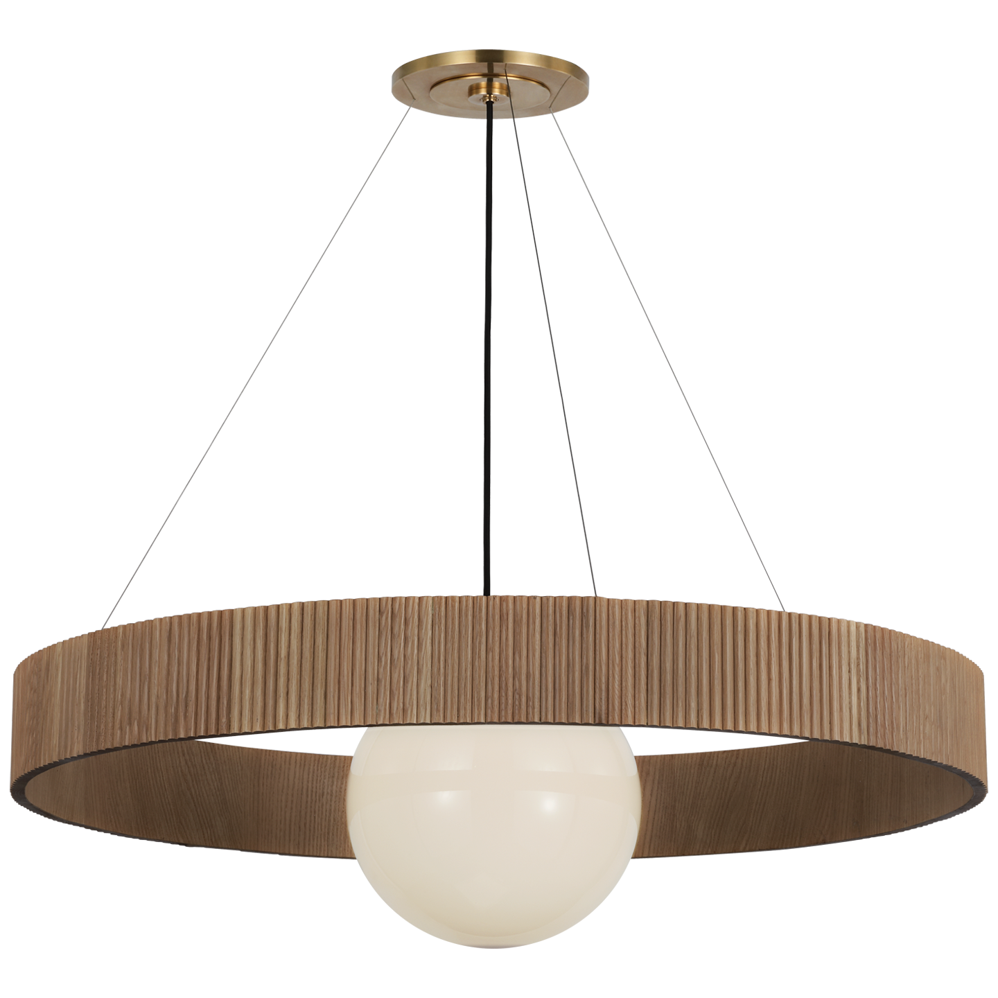 Featuring Arena 42" Ring and Globe Chandelier Hand-Rubbed Antique Brass and Natural Oak by Visual Comfort at Amethyst Home. Experience the ultimate in luxury lighting with our Arena 42" Ring and Globe Chandelier. Handcrafted with a stunning hand-rubbed antique brass finish and natural oak accents, this chandelier is a statement piece that will elevate any space. Complete with ready. Amethyst Home provides interior design, new construction, custom furniture, and area rugs in the Monterey metro area