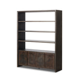Featuring Arlington Espresso Oak Veneer Bookcase by Four Hands at Amethyst Home. Refined industrial style defines this wide bookcase. Dark oak shelving pairs with coffee-finished iron doors, for storage and display. Four open tiers for books and cherished items, while an open back adds lightness.Overall Dimensions: 68.50"w x 20.00"d x 88.00"hWeight : 326.39 lbsMaterials : Oak Veneer. Amethyst Home provides interior design, new construction, custom furniture, and area rugs in the Miami metro area