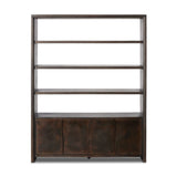 Featuring Arlington Espresso Oak Veneer Bookcase by Four Hands at Amethyst Home. Refined industrial style defines this wide bookcase. Dark oak shelving pairs with coffee-finished iron doors, for storage and display. Four open tiers for books and cherished items, while an open back adds lightness.Overall Dimensions: 68.50"w x 20.00"d x 88.00"hWeight : 326.39 lbsMaterials : Oak . Amethyst Home provides interior design, new construction, custom furniture, and area rugs in the Winter Garden metro area