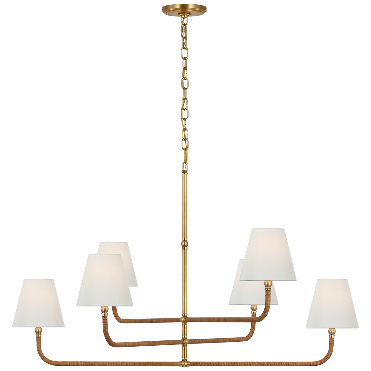 Basden Extra Large Three Tier Chandelier Antique-Burnished Brass and Natural Rattan | ready to ship!