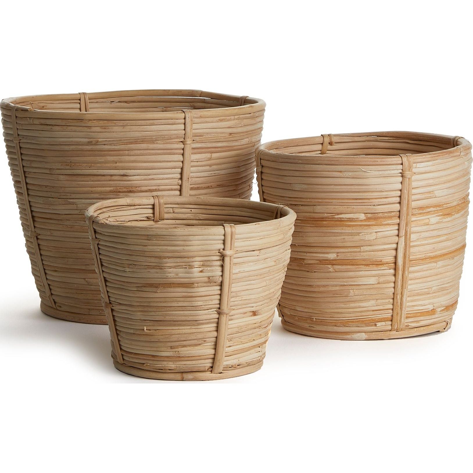 Cane Rattan Round Tapered Baskets, Set Of 3 Napa Home & Garden