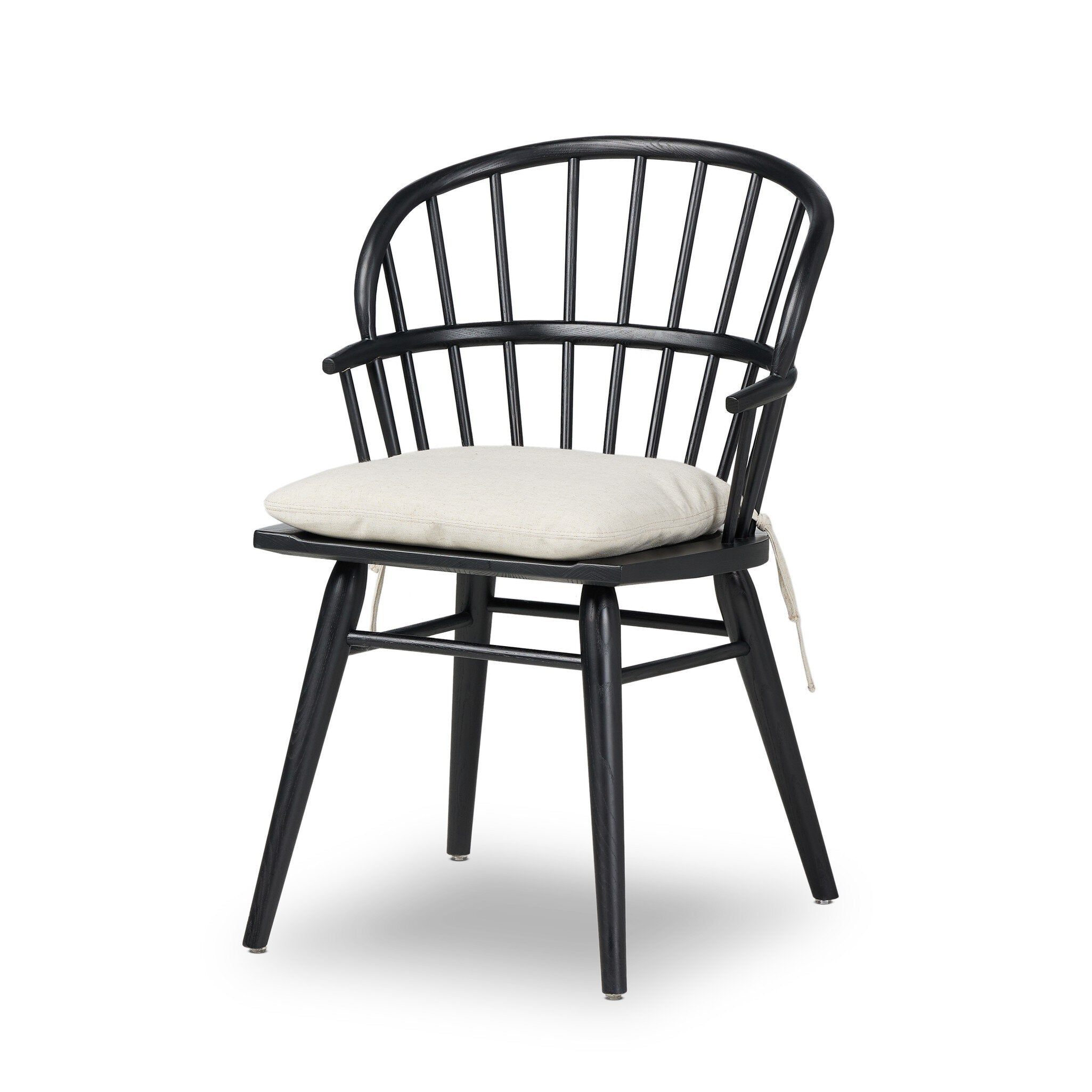 Featuring Connor Savile Flax Dining Chair by Four Hands at Amethyst Home. The classic Windsor, modernized. Seating of black-finished solid ash features a double-tiered back and finely sculpted frame.Overall Dimensions: 23.75"w x 24.50"d x 34.75"hWeight : 15.43 lbsMaterials : 92% Polyester, 8% Flax/Linen, Solid Ash. Amethyst Home provides interior design, new construction, custom furniture, and area rugs in the Alpharetta metro area
