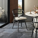 Featuring Connor Savile Flax Dining Chair by Four Hands at Amethyst Home. The classic Windsor, modernized. Seating of black-finished solid ash features a double-tiered back and finely sculpted frame.Overall Dimensions: 23.75"w x 24.50"d x 34.75"hWeight : 15.43 lbsMaterials : 92% Polyester, 8% Flax/Linen, Solid Ash. Amethyst Home provides interior design, new construction, custom furniture, and area rugs in the Laguna Beach metro area