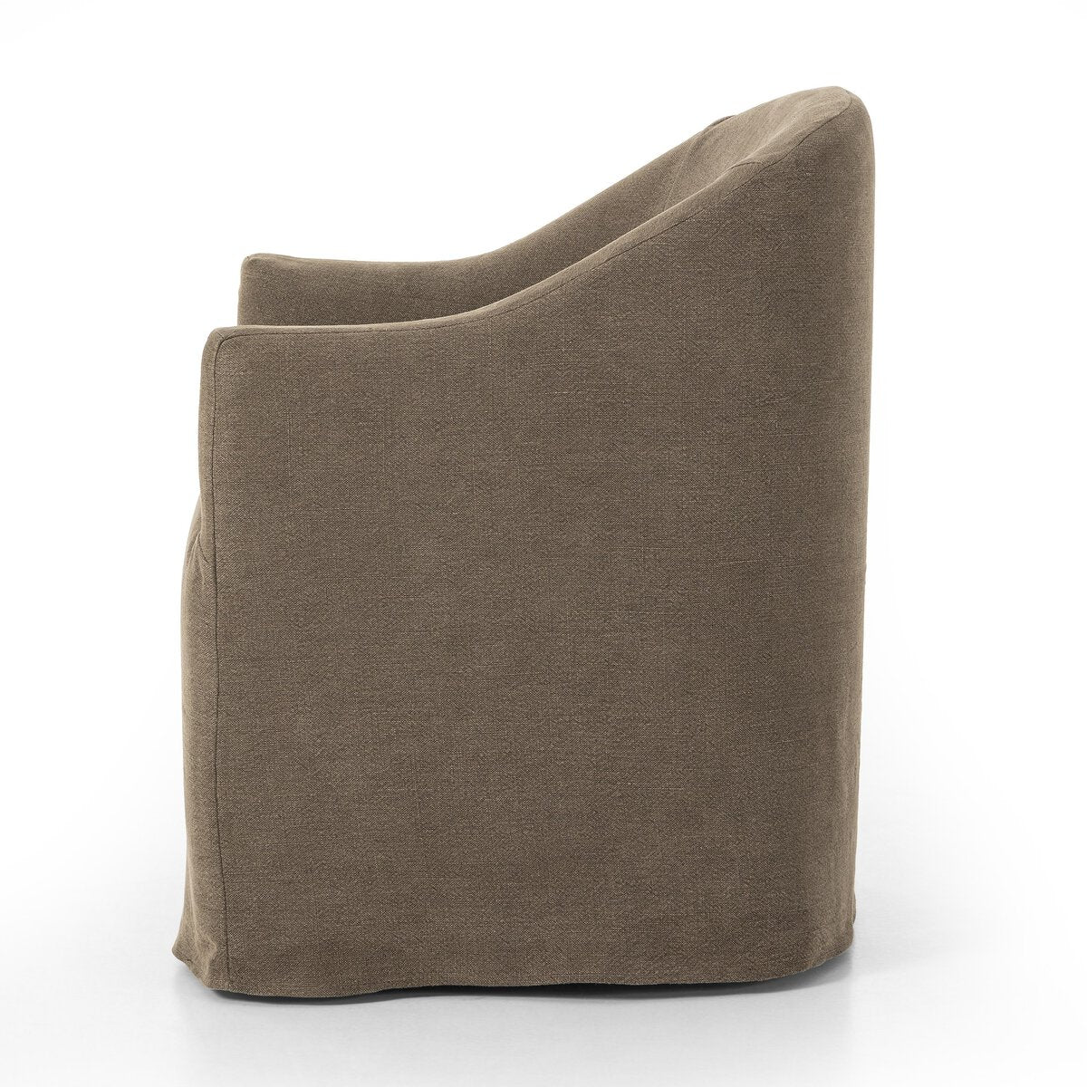 Featuring Cove Broadway Coffee Dining Chair With Casters by Four Hands at Amethyst Home. A polished form with curved lines and upholstered in a coffee-brown flax/linen blend, this chair brings quiet sophistication to the dining room. Functional casters allow easy movement.Overall Dimensions: 25.50"w x 25.25"d x 32.25"hWeight : 28.66 lbsMaterials : 100% Flax/Linen, 87% Polyuretha. Amethyst Home provides interior design, new construction, custom furniture, and area rugs in the Los Angeles metro area