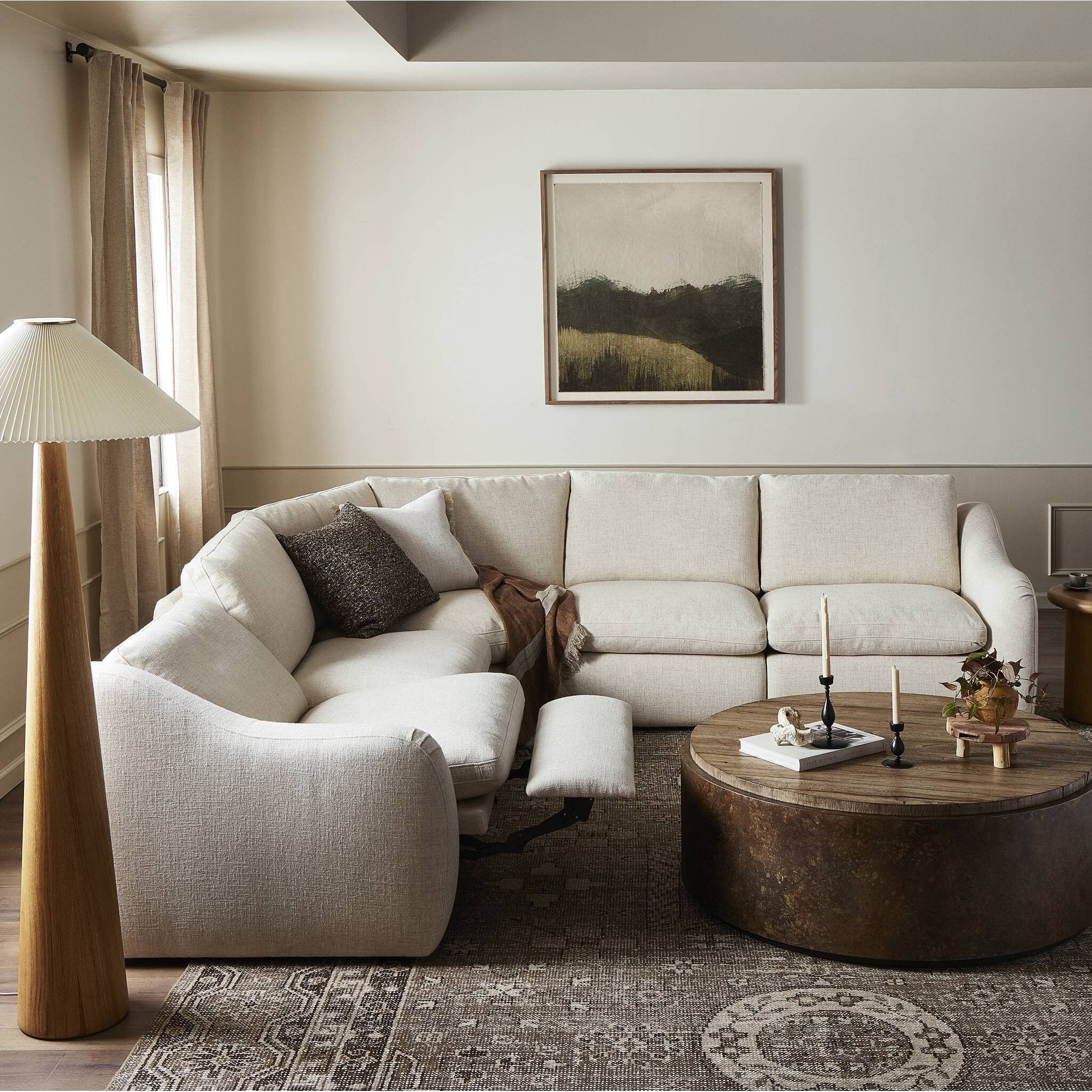 Featuring Crawford Antigo Natural Power Recliner 5-Piece Sectional Sofa by Four Hands at Amethyst Home. A fresh take on the classic recliner sectional. Customize your comfort level with the push of hidden buttons with pieces in our Power Motion collection. Sculpted in light, versatile high-performance fabric. Performance fabrics are specially created to withstand spills, stai. Amethyst Home provides interior design, new construction, custom furniture, and area rugs in the Salt Lake City metro area