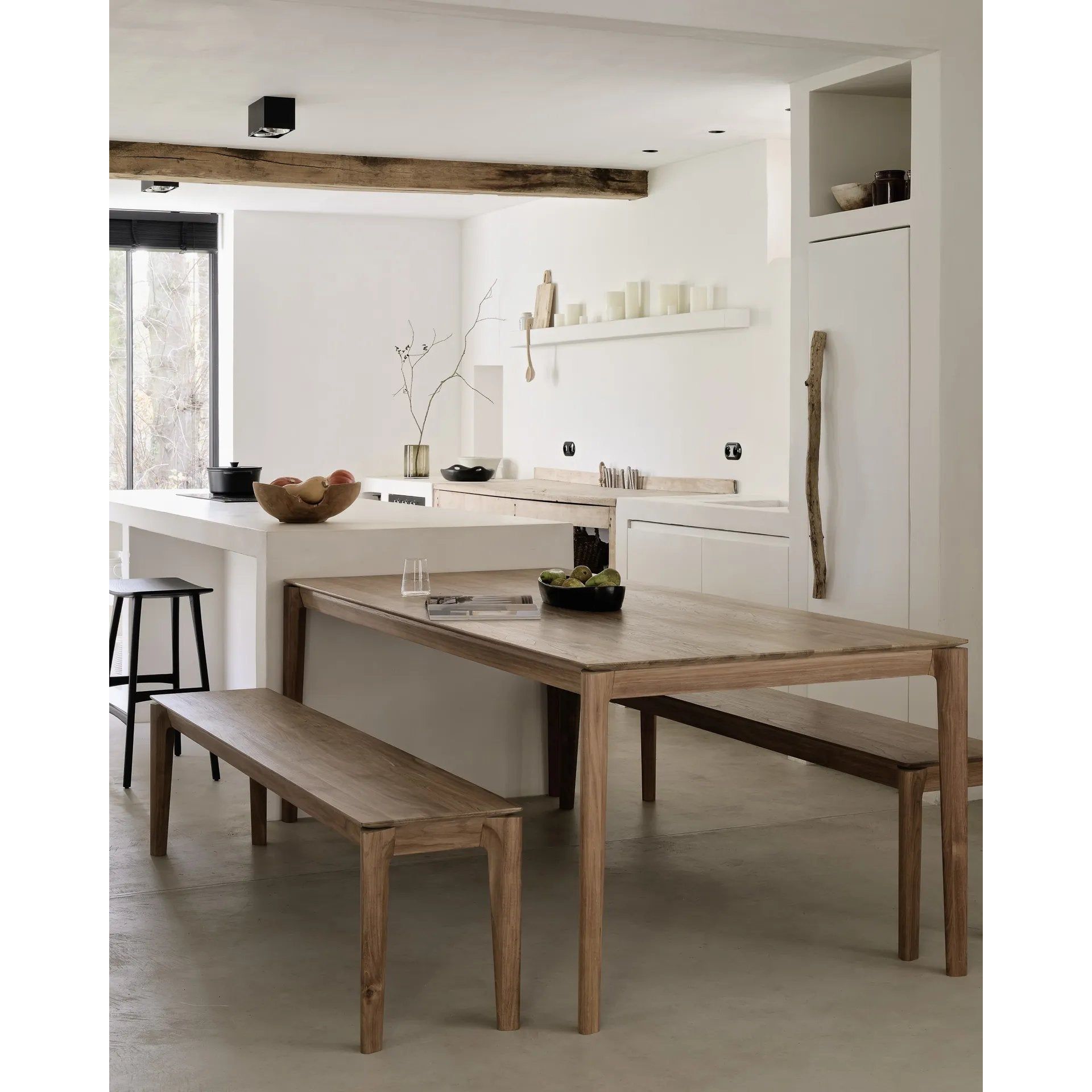 Featuring Bok Teak Bench by Ethnicraft at Amethyst Home. Reminiscent of a goat's curved horns, the Bok collection combines sculptural elegance and contemporary crafting into a graceful and airy form. The Bok bench will pair perfectly with the Bok dining table. But also, as a stand-alone against a wall, in a hallway, or at the end of a bed.Adjustable Feet :. Amethyst Home provides interior design, new home construction design consulting, vintage area rugs, and lighting in the Scottsdale metro area.