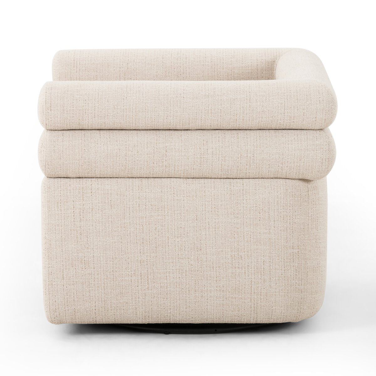 Featuring Evie Hampton Cream Swivel Chair by Four Hands at Amethyst Home. Atop a 360-degree swivel, cleanly shaped seating is upholstered in cream-colored performance fabric, for a sensible spin on modern styling.Overall Dimensions: 32.25"w x 30.00"d x 26.75"hWeight : 87.08 lbsMaterials : 97% Polyester, 2% Viscose (Rayon), 1% Flax/Linen, Poplar Plywood, 100% Polyester. Amethyst Home provides interior design, new construction, custom furniture, and area rugs in the Des Moines metro area