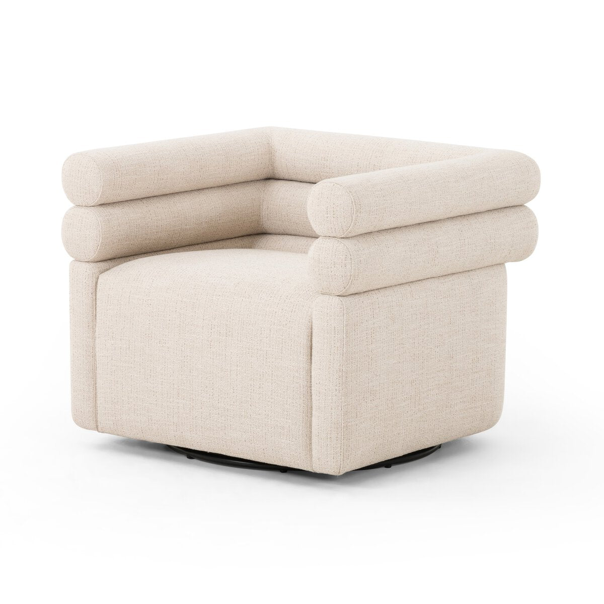 Featuring Evie Hampton Cream Swivel Chair by Four Hands at Amethyst Home. Atop a 360-degree swivel, cleanly shaped seating is upholstered in cream-colored performance fabric, for a sensible spin on modern styling.Overall Dimensions: 32.25"w x 30.00"d x 26.75"hWeight : 87.08 lbsMaterials : 97% Polyester, 2% Viscose (Rayon), 1% Flax/Linen, Poplar Plywood, 100% Polyester. Amethyst Home provides interior design, new construction, custom furniture, and area rugs in the Salt Lake City metro area