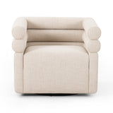 Featuring Evie Hampton Cream Swivel Chair by Four Hands at Amethyst Home. Atop a 360-degree swivel, cleanly shaped seating is upholstered in cream-colored performance fabric, for a sensible spin on modern styling.Overall Dimensions: 32.25"w x 30.00"d x 26.75"hWeight : 87.08 lbsMaterials : 97% Polyester, 2% Viscose (Rayon), 1% Flax/Linen, Poplar Plywood, 100% Polyester. Amethyst Home provides interior design, new construction, custom furniture, and area rugs in the Washington metro area