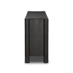 Featuring Ezri Black Oak Sideboard by Four Hands at Amethyst Home. Grain and character variation within a solid oak finish give this sideboard organic visual interest. The carved design and floor-to-top cylinder legs give a primitive look that balances the movement of the wood pattern.Overall Dimensions: 98.00"w x 18.00"d x 34.00"hWeight : 245.38 lbsMaterials : Solid Oak. Amethyst Home provides interior design, new construction, custom furniture, and area rugs in the Austin metro area