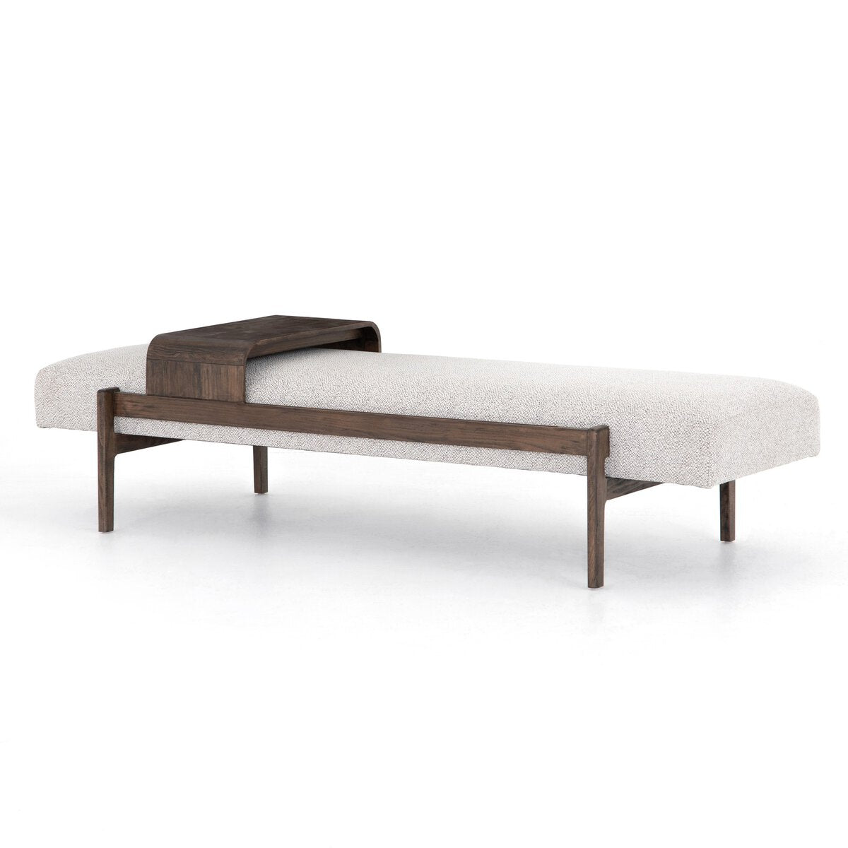Featuring Fawkes Brunswick Pebble Bench by Four Hands at Amethyst Home. A uniquely modern statement piece inspired by the functional mid-century-style telephone bench, textural white-grey seating features a sliding tray of solid beechwood – the perfect place for a favorite book or cocktail. Great in the entryway or living room.Overall Dimensions: 78.75"w x 28.00"d x 20.00"hWeight : . Amethyst Home provides interior design, new construction, custom furniture, and area rugs in the Seattle metro area
