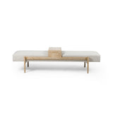 Featuring Fawkes Savoy Parchment Bench by Four Hands at Amethyst Home. A uniquely modern statement piece inspired by the functional mid-century-style telephone bench, neutral poly/linen-blend seating features a sliding tray of white-washed oak – the perfect place for a favorite book or cocktail. Great in the entryway or living room.Size: 78.75"w x 28"d x 20"hWeight : 59.72 lbs. Amethyst Home provides interior design, new construction, custom furniture, and area rugs in the Scottsdale metro area