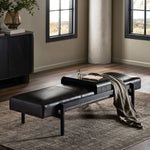Featuring Fawkes Sonoma Black Bench by Four Hands at Amethyst Home. A uniquely modern statement piece inspired by the functional mid-century–style telephone bench, top-grain leather seating features a sliding tray of solid beechwood – the perfect place for a favorite book or cocktail. Great in the entryway or living room.Overall Dimensions: 78.75"w x 28.00"d x 20.00"hWeight : 59.. Amethyst Home provides interior design, new construction, custom furniture, and area rugs in the Des Moines metro area