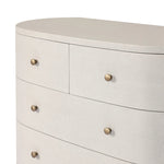 Uniquely made from ivory-painted linen, a beautifully curved drawer chest gives shape to generous storage for clothes, accessories and more Amethyst Home provides interior design, new home construction design consulting, vintage area rugs, and lighting in the Winter Garden metro area.