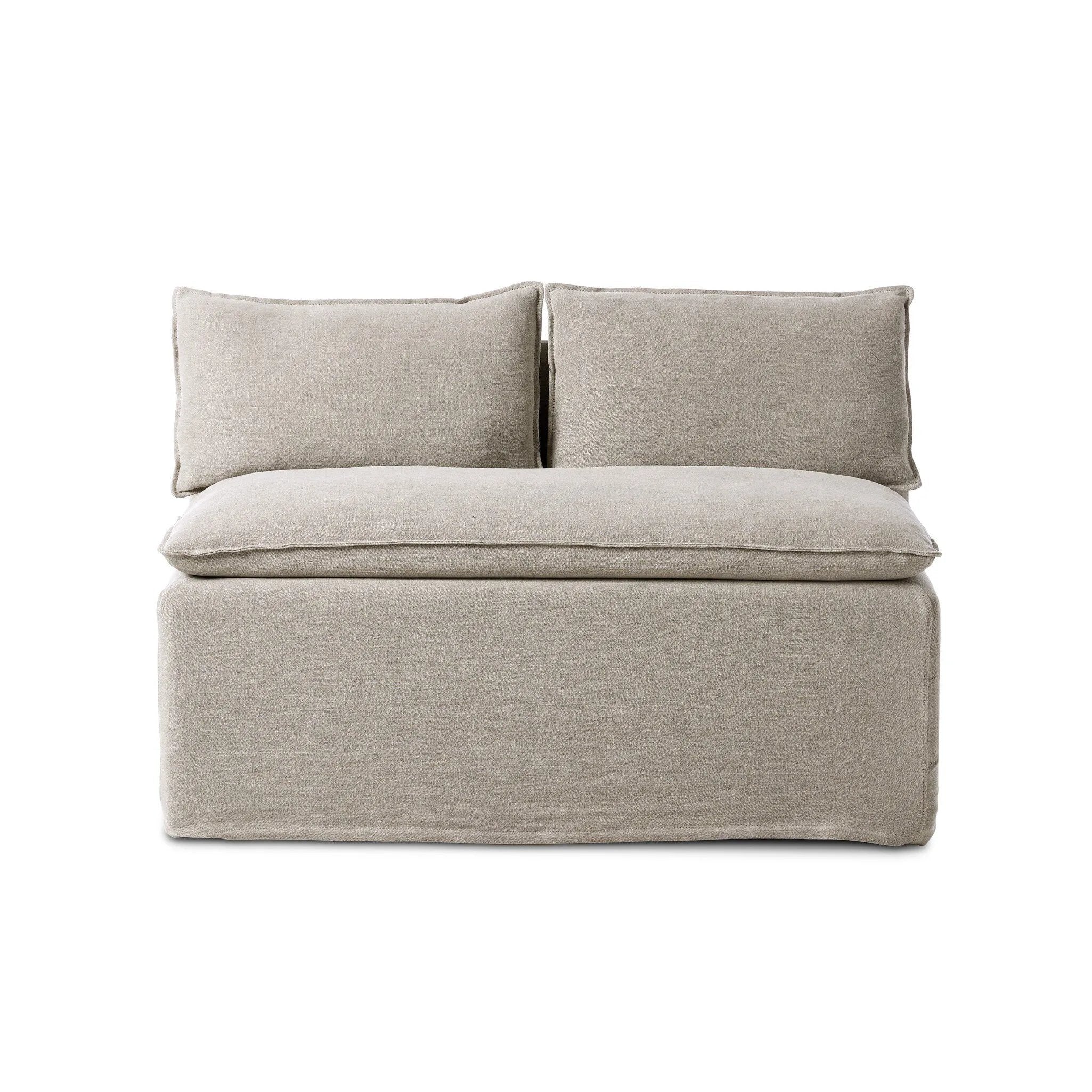 Featuring Andre Slipcovered Linen Dining Banquette Bench by Four Hands at Amethyst Home. Introduce laidback style to your dining area with the Andre Broadway Stone Slipcover Dining Bench. This versatile 51" bench is perfect for seating multiple guests or using as a sleek storage solution. Made with high-quality materials, it offers both durability and style. Amethyst Home provides interior design, new home construction design consulting, vintage area rugs, and lighting in the San Diego metro area.