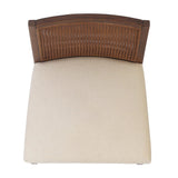 Mixed materials refresh a retro style. Cane frames performance fabric seating with slight distressing, bringing more character to the seat. Performance fabrics are specially created to withstand spills, stains, high traffic and wear, ensuring long-term comfort and unmatched durability. Amethyst Home provides interior design, new home construction design consulting, vintage area rugs, and lighting in the Newport Beach metro area.