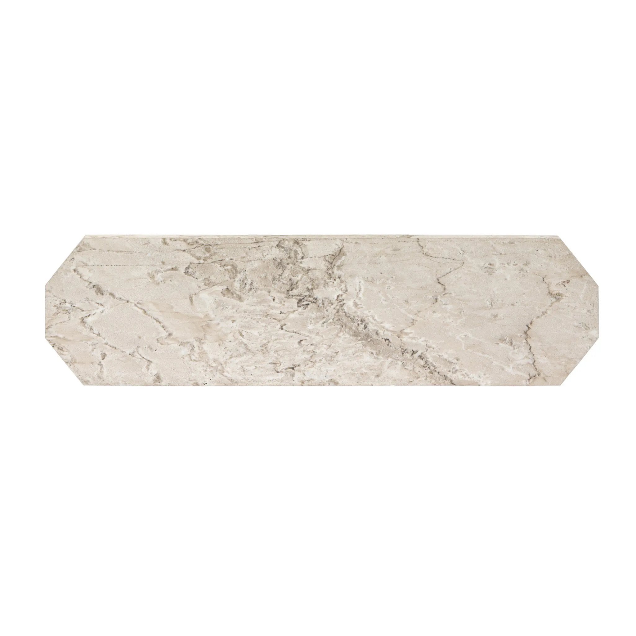 Monolithic and bold, this pedestal-style console table is constructed of precisely cut, creamy brown marble. Angular edges and cut corners bring smooth surface transitions for subtle visual and geometric intrigue Amethyst Home provides interior design, new home construction design consulting, vintage area rugs, and lighting in the Salt Lake City metro area.