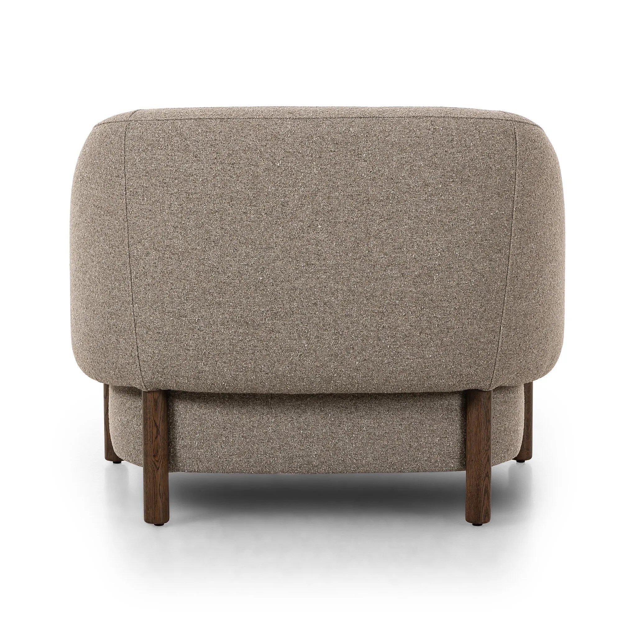 Featuring Audrey Weslie Feather Chair by Four Hands at Amethyst Home. This elevated arm chair features a clean top piece that partially overlaps its bottom counterpart and seamlessly blends the back cushion into the armrests in one fluid form. The seat's legs appear to extend from the seat and back, adding architectural interest. Upholstered in a recycled. Amethyst Home provides interior design, new home construction design consulting, vintage area rugs, and lighting in the Kansas City metro area.