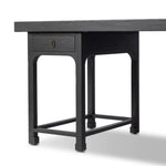 Inspired by Chinese antiques, a spacious desk of aged black oak features a double-leg design, bringing a substantial look to your workspace Amethyst Home provides interior design, new home construction design consulting, vintage area rugs, and lighting in the Kansas City metro area.