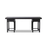 Inspired by Chinese antiques, a spacious desk of aged black oak features a double-leg design, bringing a substantial look to your workspace Amethyst Home provides interior design, new home construction design consulting, vintage area rugs, and lighting in the Monterey metro area.