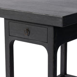 Inspired by Chinese antiques, a spacious desk of aged black oak features a double-leg design, bringing a substantial look to your workspace Amethyst Home provides interior design, new home construction design consulting, vintage area rugs, and lighting in the Omaha metro area.