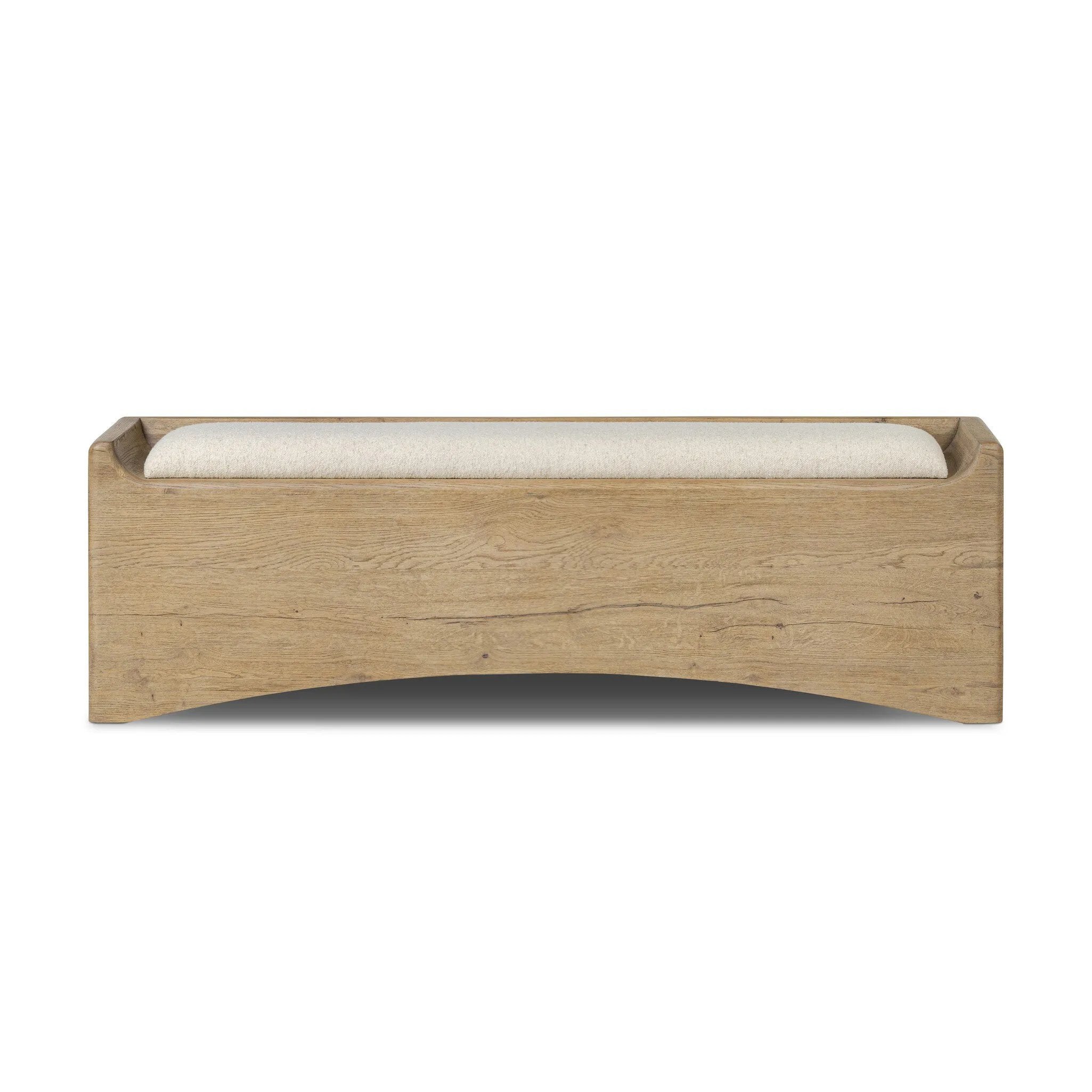 Create extra storage space wherever it's needed. This oak storage bench doubles as seating with its removable cushion upholstered in a neutral performance fabric. A scooped base lightens the look. Performance fabrics are specially created to withstand spills, stains, high traffic and wear, ensuring long-term comfort and unmatched durability Amethyst Home provides interior design, new home construction design consulting, vintage area rugs, and lighting in the Washington metro area.