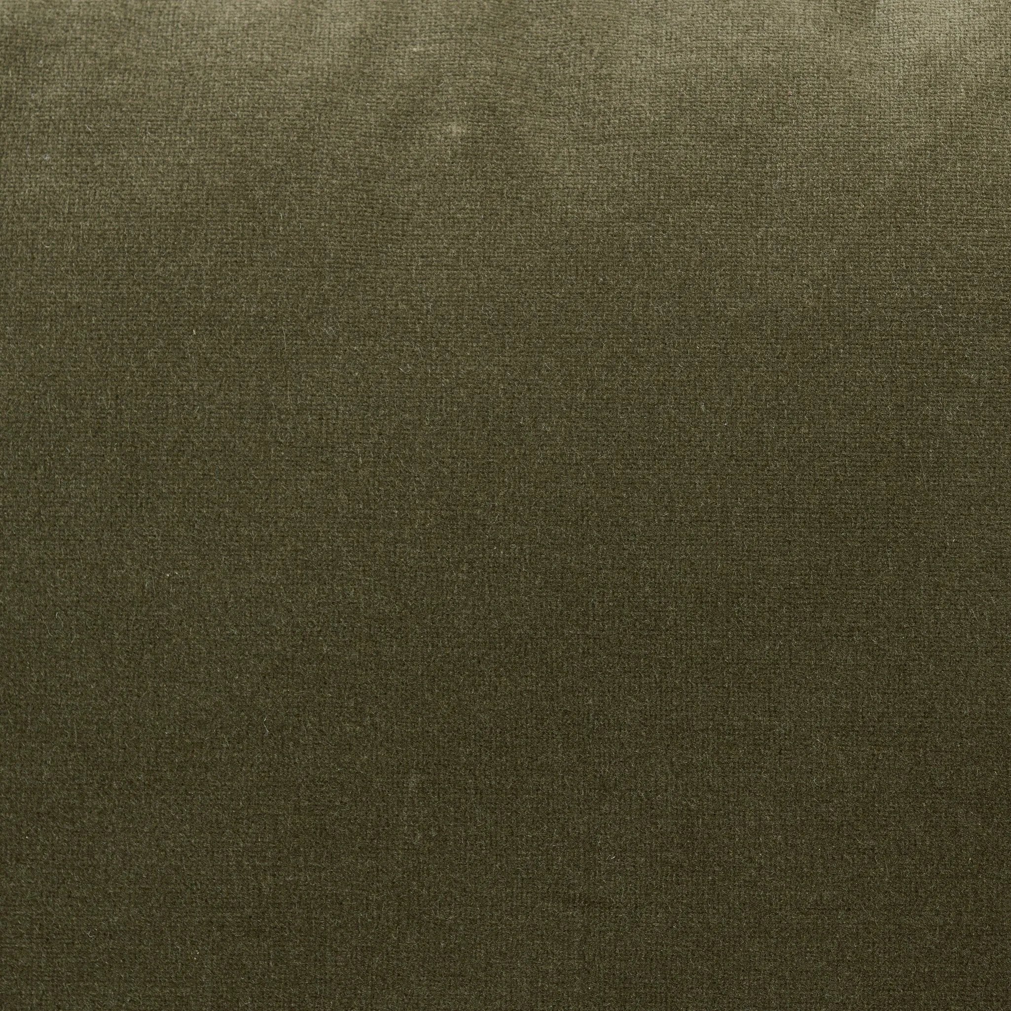 Tapered legs and sloped paddle arms frame the visible joinery and handwoven rope details of this accent chair, for a monochromatic yet visually intriguing frame. Finished with loose, velvet-upholstered seat and back cushions in a rich olive hue — for a subtle color contrast that celebrates the natural beauty of each material Amethyst Home provides interior design, new home construction design consulting, vintage area rugs, and lighting in the Calabasas metro area.