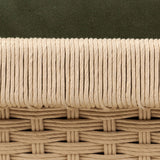 Tapered legs and sloped paddle arms frame the visible joinery and handwoven rope details of this accent chair, for a monochromatic yet visually intriguing frame. Finished with loose, velvet-upholstered seat and back cushions in a rich olive hue — for a subtle color contrast that celebrates the natural beauty of each material Amethyst Home provides interior design, new home construction design consulting, vintage area rugs, and lighting in the Nashville metro area.