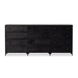 Featuring Belmont Black 12 Drawer Dresser by Four Hands at Amethyst Home. Industrial-inspired, black-finished iron forms a wide and roomy twelve-drawer dresser, with bronzed knobs for contrast.Overall Dimensions: 85.00"w x 19.75"d x 38.50"hWeight : 401.24 lbsMaterials : Iron. Amethyst Home provides interior design, new home construction design consulting, vintage area rugs, and lighting in the Austin metro area.