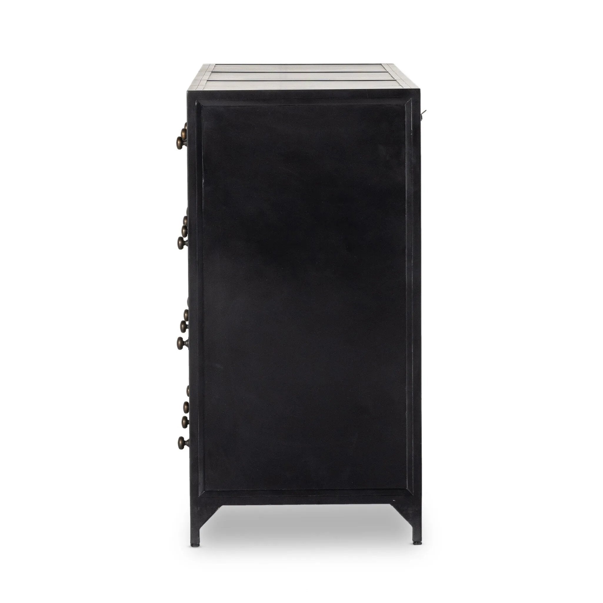 Featuring Belmont Black 12 Drawer Dresser by Four Hands at Amethyst Home. Industrial-inspired, black-finished iron forms a wide and roomy twelve-drawer dresser, with bronzed knobs for contrast.Overall Dimensions: 85.00"w x 19.75"d x 38.50"hWeight : 401.24 lbsMaterials : Iron. Amethyst Home provides interior design, new home construction design consulting, vintage area rugs, and lighting in the Charlotte metro area.