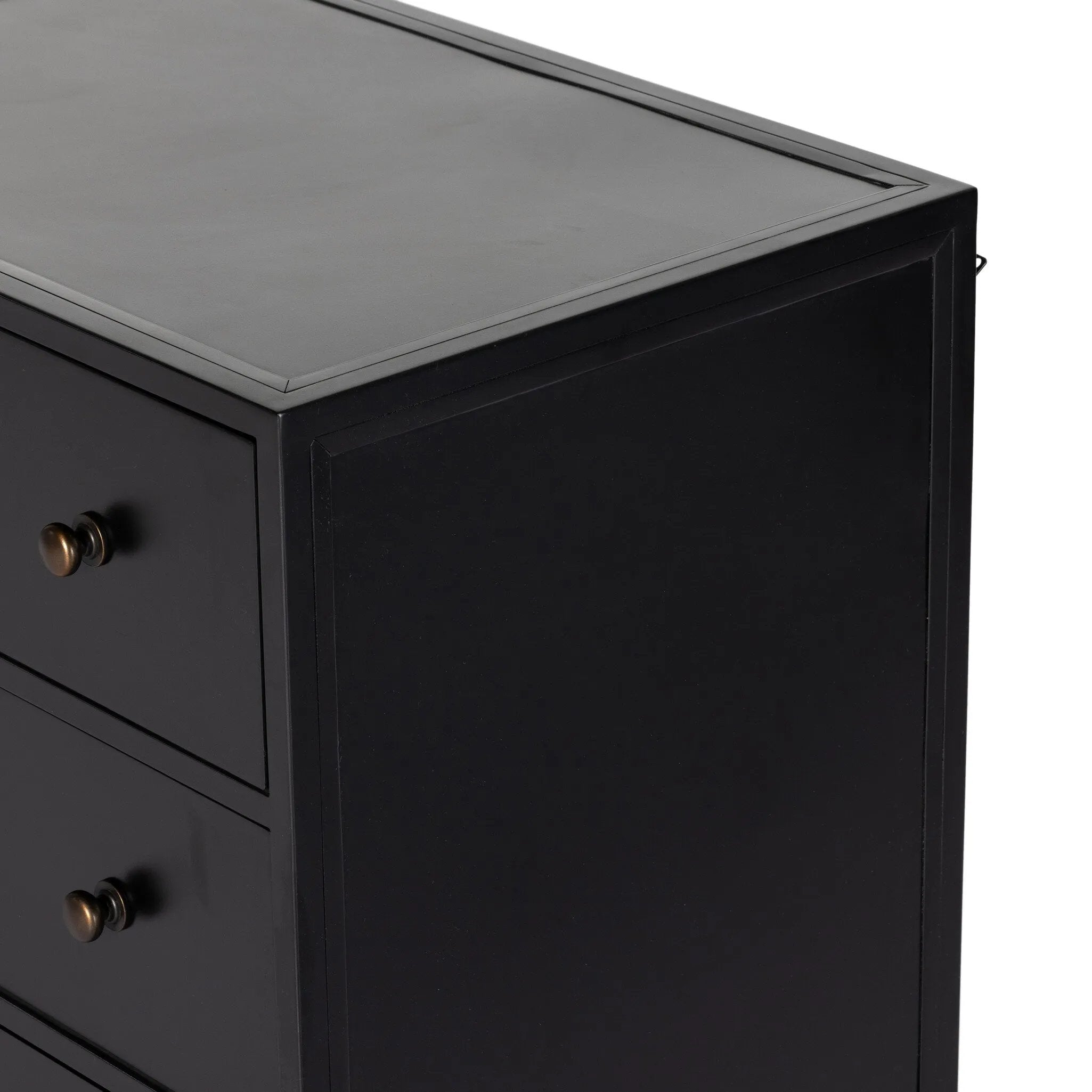 Featuring Belmont Black 12 Drawer Dresser by Four Hands at Amethyst Home. Industrial-inspired, black-finished iron forms a wide and roomy twelve-drawer dresser, with bronzed knobs for contrast.Overall Dimensions: 85.00"w x 19.75"d x 38.50"hWeight : 401.24 lbsMaterials : Iron. Amethyst Home provides interior design, new home construction design consulting, vintage area rugs, and lighting in the Kansas City metro area.