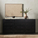 Featuring Belmont Black 12 Drawer Dresser by Four Hands at Amethyst Home. Industrial-inspired, black-finished iron forms a wide and roomy twelve-drawer dresser, with bronzed knobs for contrast.Overall Dimensions: 85.00"w x 19.75"d x 38.50"hWeight : 401.24 lbsMaterials : Iron. Amethyst Home provides interior design, new home construction design consulting, vintage area rugs, and lighting in the Newport Beach metro area.